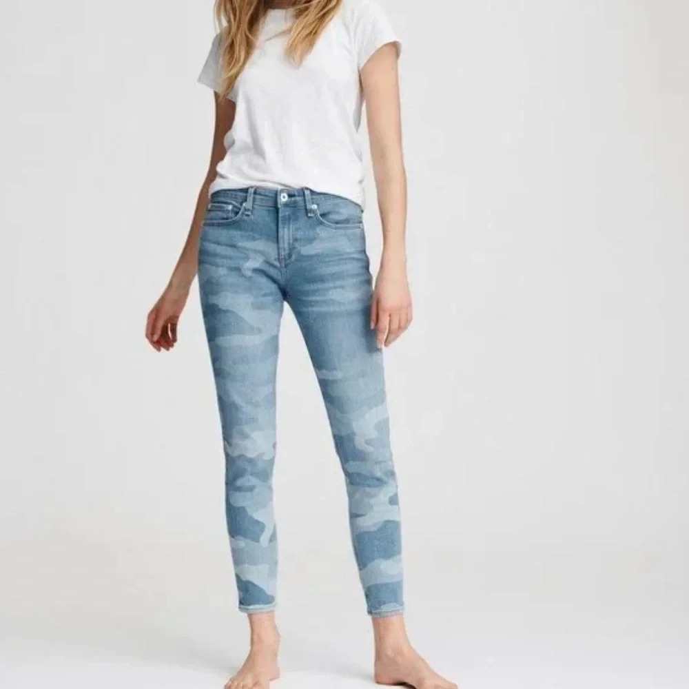 Rag & Bone Cate Mid-Rise Skinny Camo‎ Slim Fit Ankle Light Indigo Jeans size 24